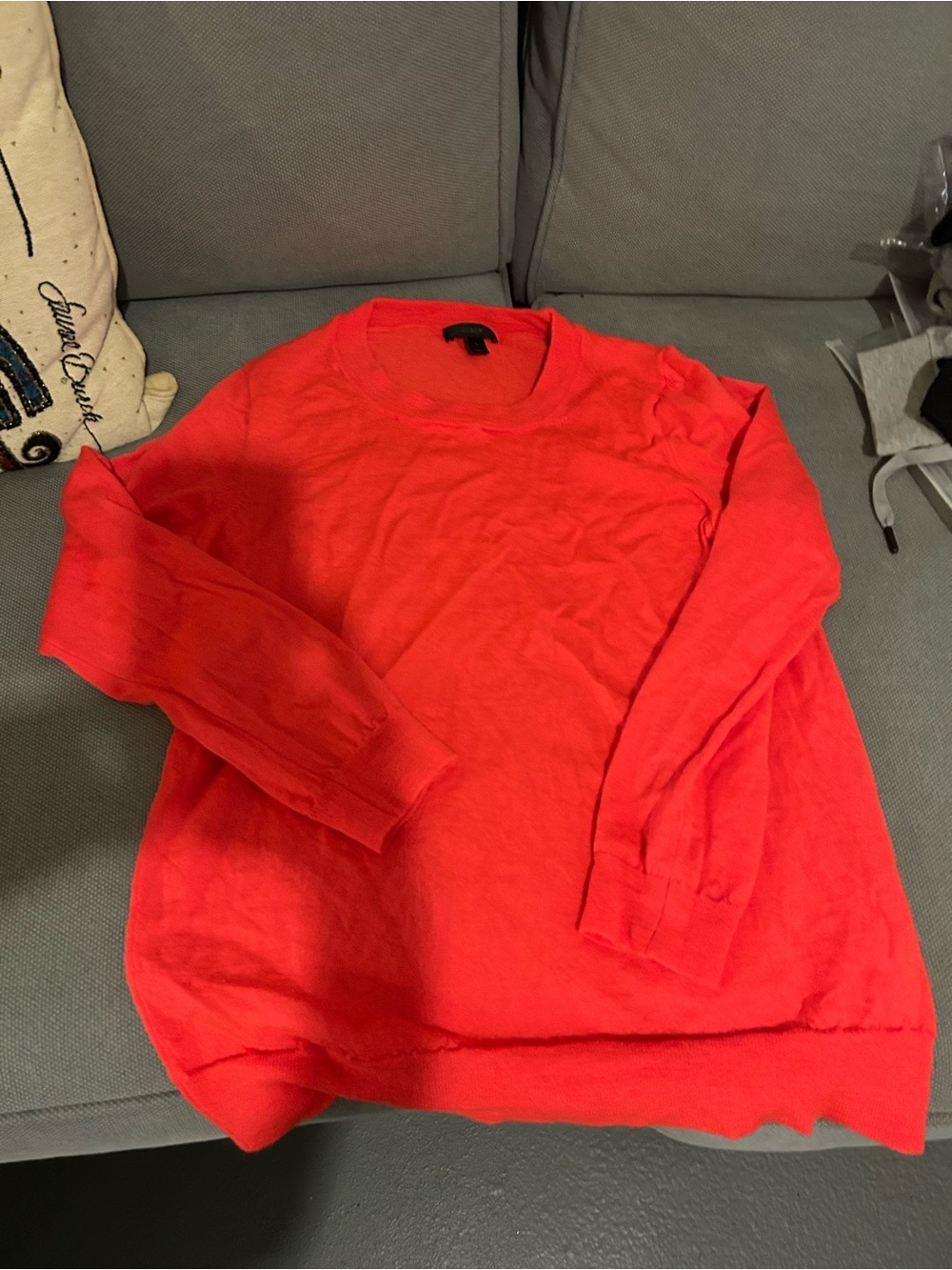 J. Crew Bright Red Scoop Neck Sweater 100% Merino Wool worn once